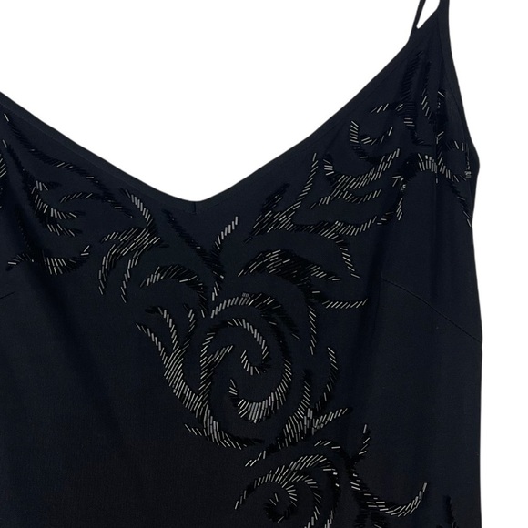 TADASHI SHOJI 90'S SPAGHETTI STRAP CAMI ASYMMETRIC HEM BEADED BLACK SLIP DRESS - Picture 14 of 16
